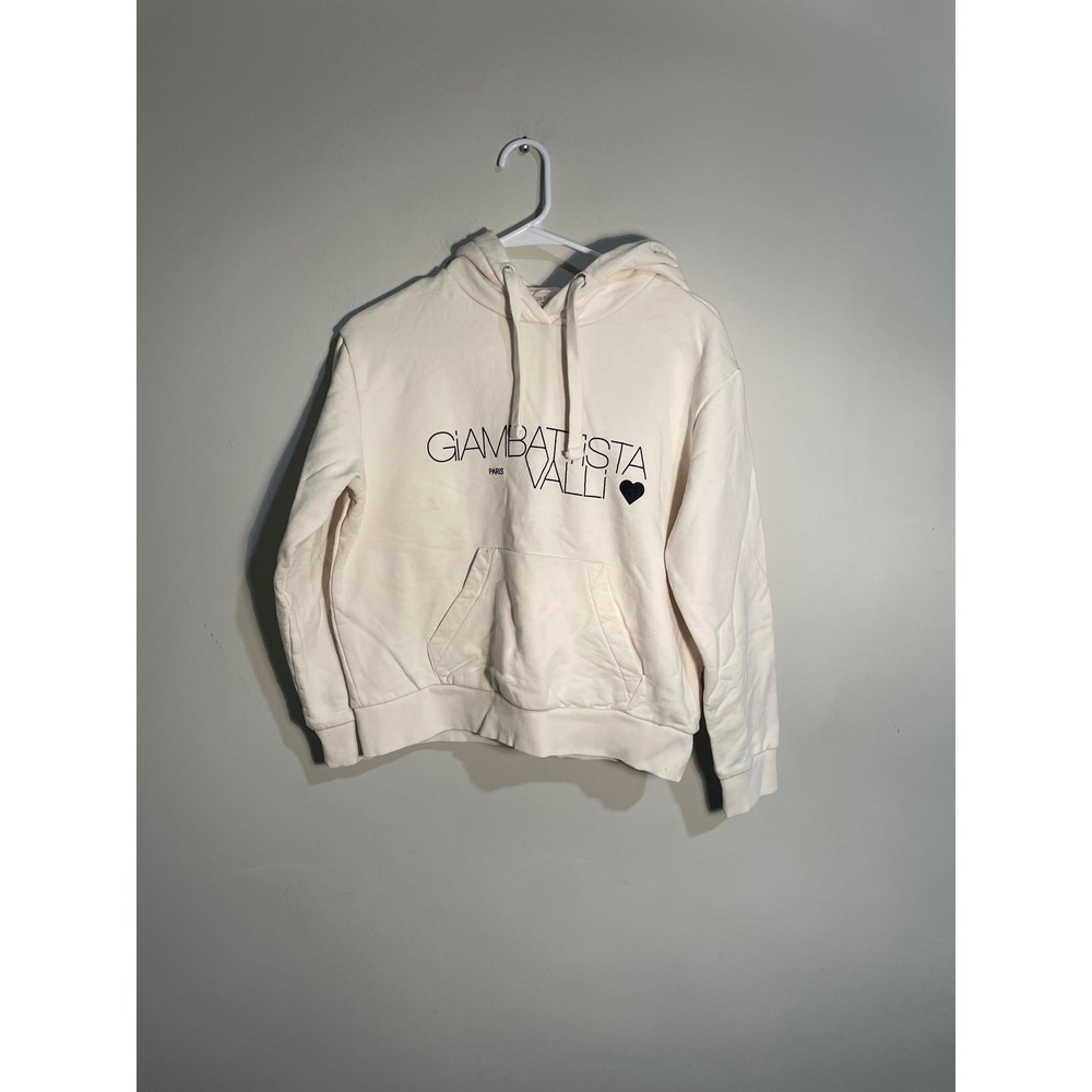 H&M x‎ Giambattista Valli Logo Hoodie Sweatshirt in Cream Size Small